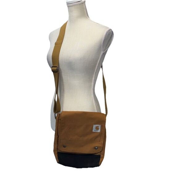 Carhartt Crossbody Bag Brown Black Two Tone Wide Strap Snap Closure Messenger - Picture 1 of 10